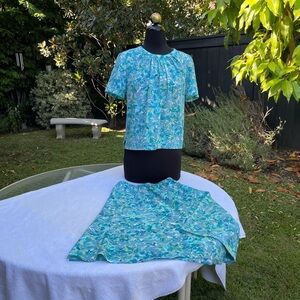 Vintage Lester Square Floral Set Top & Skirt